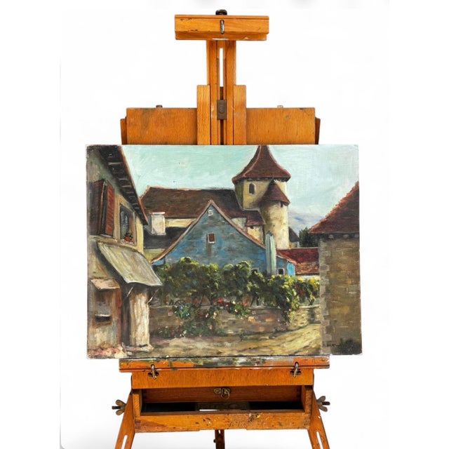 Original Plein Air Oil Painting by N. Harman 1970's Dordogne, France "La Maison Bleue"