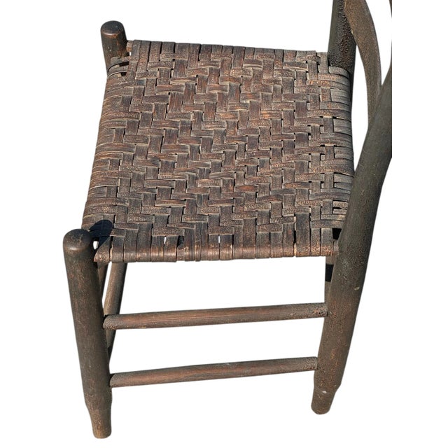 Black Antique Primitive Black Painted Ladderback Side Chair With Splint Woven Seat For Sale - Image 8 of 12