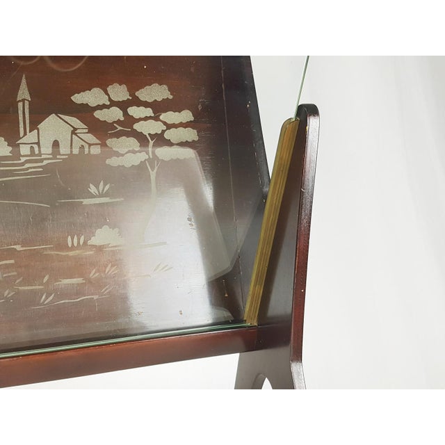 Italian Stained Plywood & Decorated Glass Magazine Rack, 1950s For Sale - Image 12 of 13