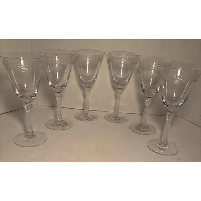 Vintage Laurel by Fostoria 7.5” Crystal Water Goblets Set of 6 For Sale In Indianapolis - Image 6 of 7