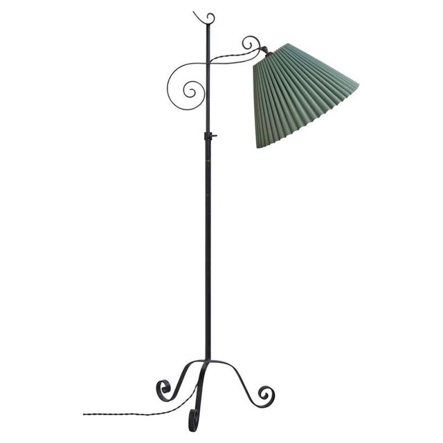 Art Deco Scandinavian Floor Lamp in Wrought Iron with Pleated Shade, 1930s For Sale - Image 17 of 17