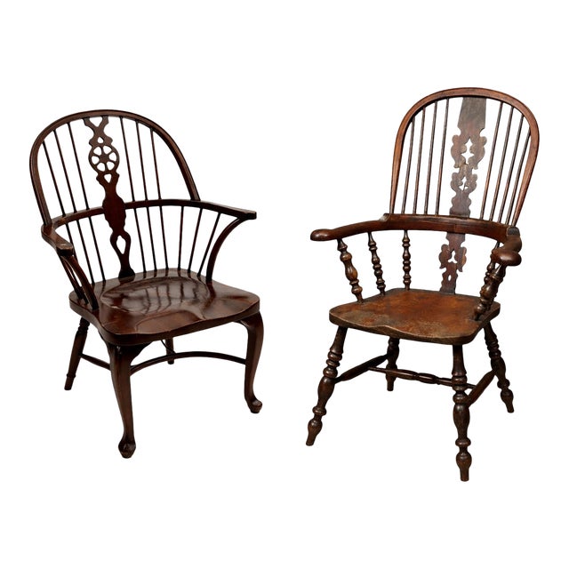 Collected Pair of Vintage English Country Windsor Armchairs With Huddersfield Yorkshire Provenance For Sale