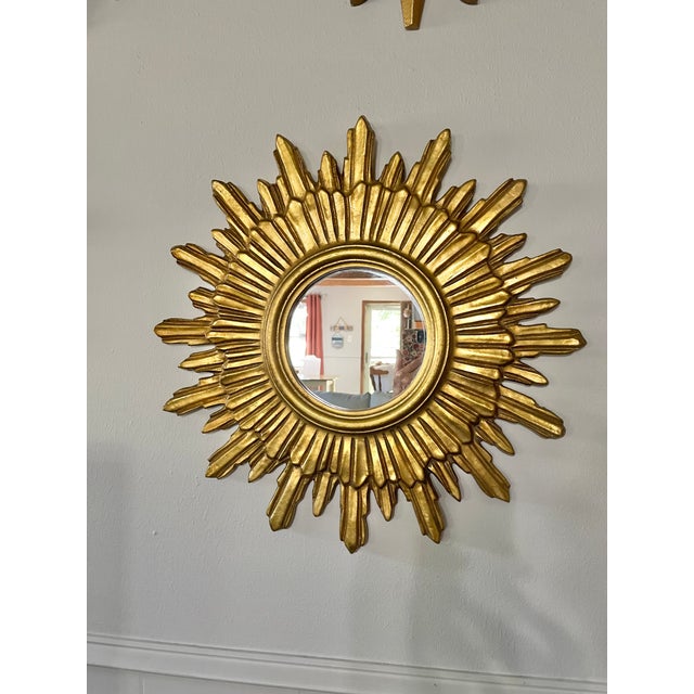 1970s Mid Century Modern Italian Florentine 20" Gilded Sunburst Wall Mirror For Sale - Image 18 of 18