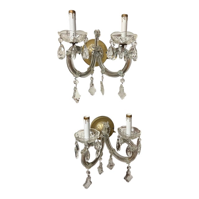 1940s Italian Crystal Wall Sconces - a Pair For Sale