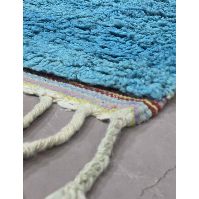 Abstract Turquoise Handwoven Berber Wool Rug - 9 X 6.1 Ft For Sale - Image 3 of 9