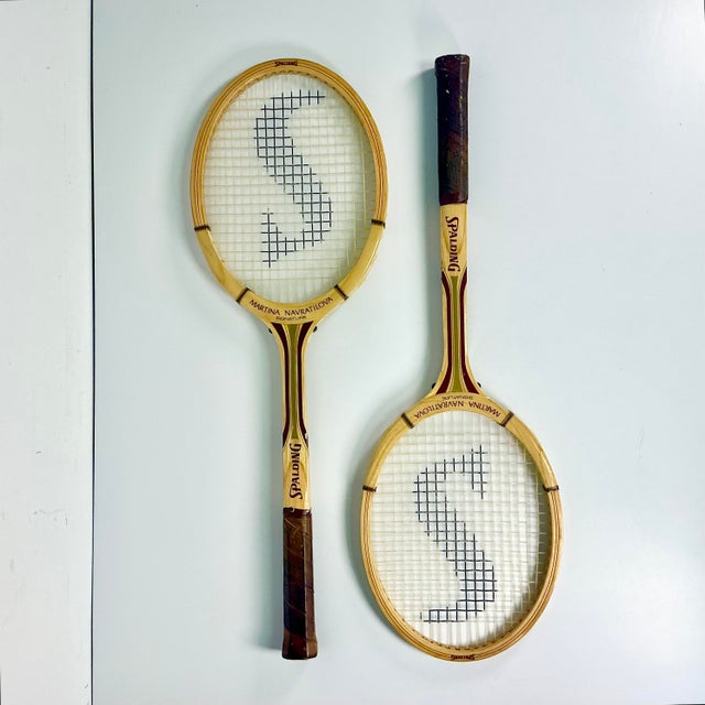 American 1980s Vintage Martina Navratilova Signature Spaulding Tennis Racket - A Pair For Sale - Image 3 of 12