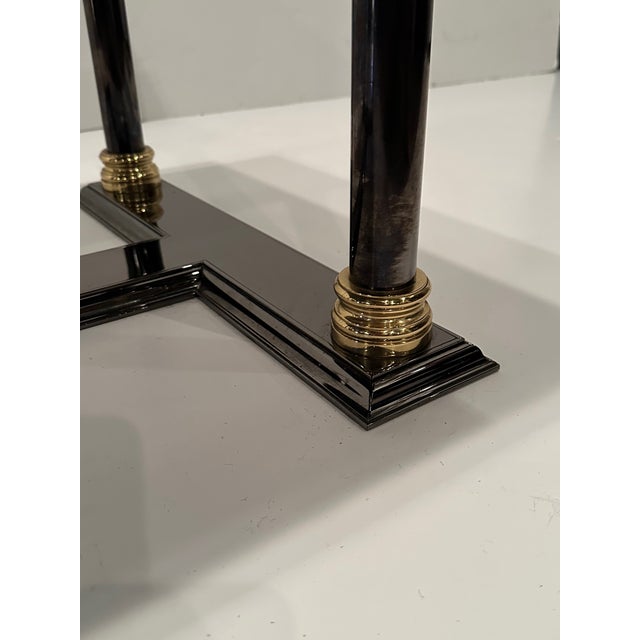 Cream Marble Brass & Tinted Steel Hollywood Regency Cocktail Table For Sale - Image 8 of 13