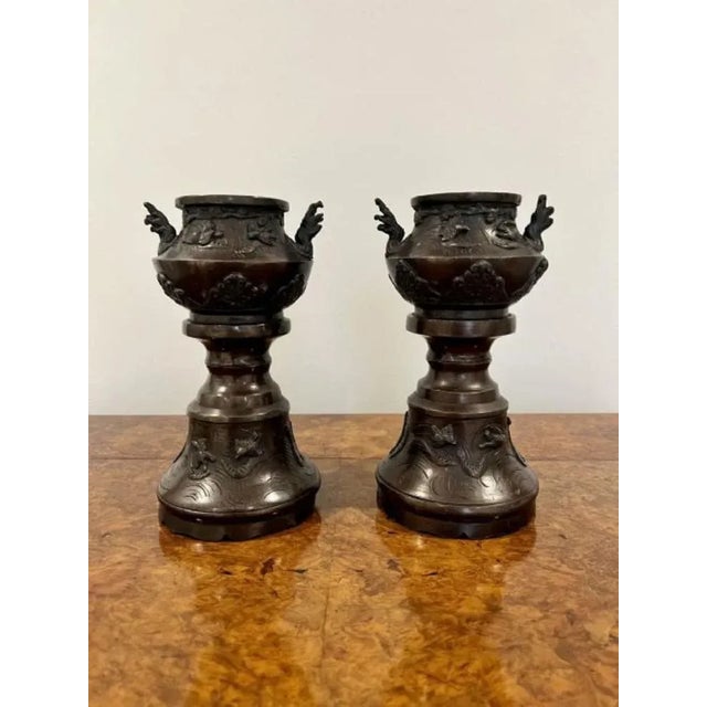 Antique Victorian Bronze Japanese Vases, 1860, Set of 2 For Sale - Image 6 of 6