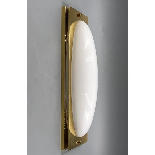 Wall Lights in Brass and Opal Glass by Jean Perzel for Glashütte Limburg, 1950s, Set of 2 For Sale - Image 4 of 8