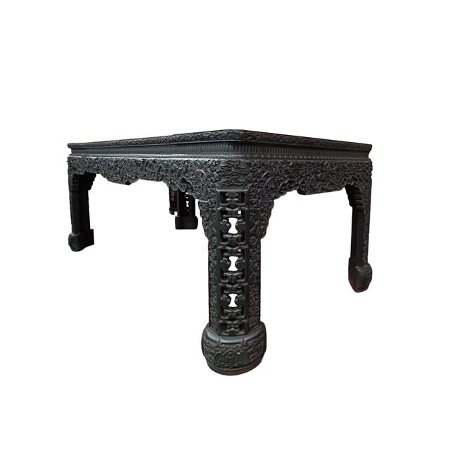 Wood Oriental Dragons Relief Carving Rectangular Painting Console Table Desk For Sale - Image 7 of 13