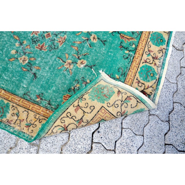 1960s Vintage Handmade Turquoise Rug For Sale - Image 10 of 11