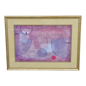 Vintage Paul Klee Style "Sunset" Framed Modern Abstract Lithograph Art Print