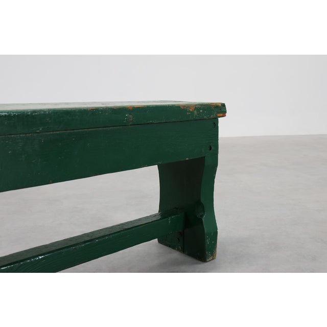 Wood Rustic Primitive Green Farmhouse Bench in Oak, France, 1900s For Sale - Image 7 of 16