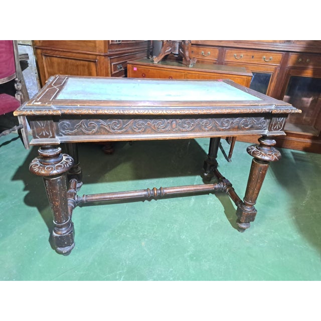 Second Empire / Napoleon III (1852 - 1870) French writing table in solid walnut – Second Empire, covered top Elegant...