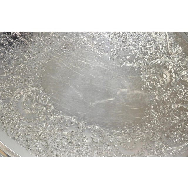 Vintage Wm Rogers & Son "Victorian Rose" Silver Plated Oval Serving Platter Tray For Sale - Image 9 of 15