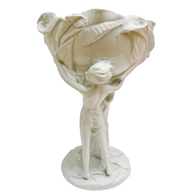 Large Italian Art Nouveau Centerpiece Bowl With Figural & Calla Lily Motif For Sale - Image 4 of 9