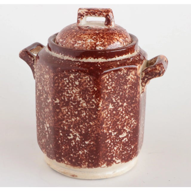 Ceramic Staffordshire Brown Spongeware Lidded Vessel For Sale - Image 7 of 7