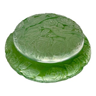 Antique Consolidated Lamp and Glass Co. Powder Jar/ Dresser Box With Hummingbirds and Roses. For Sale