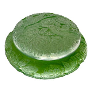 Antique Consolidated Lamp and Glass Co. Powder Jar/ Dresser Box With Hummingbirds and Roses.