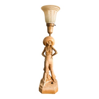 Vintage Art Deco Alabaster Lamp With Frosted Glass Shade. For Sale