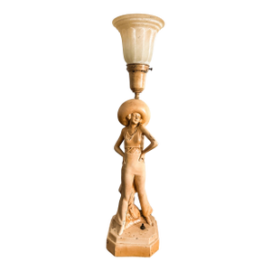 Vintage Art Deco Alabaster Lamp With Frosted Glass Shade.