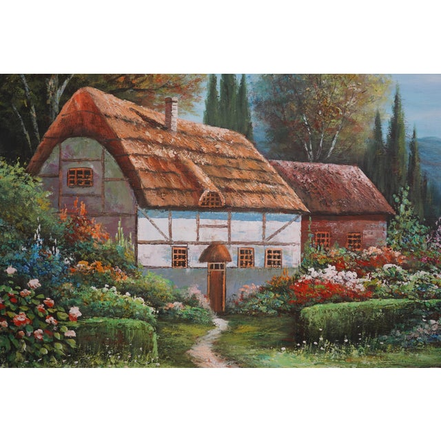 Paint B. Trapp Vintage Meadow & Cottage Framed Oil Painting on Canvas For Sale - Image 7 of 12