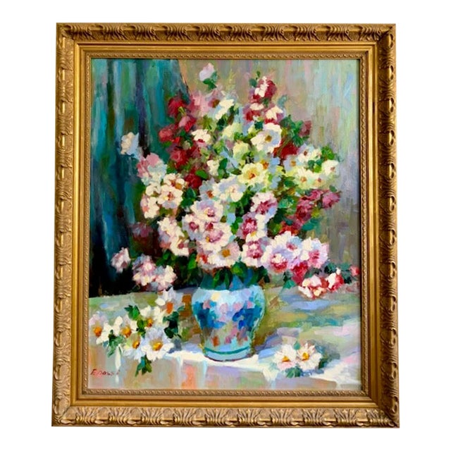 Mid 20th Century Floral Still LIfe Oil Painting For Sale