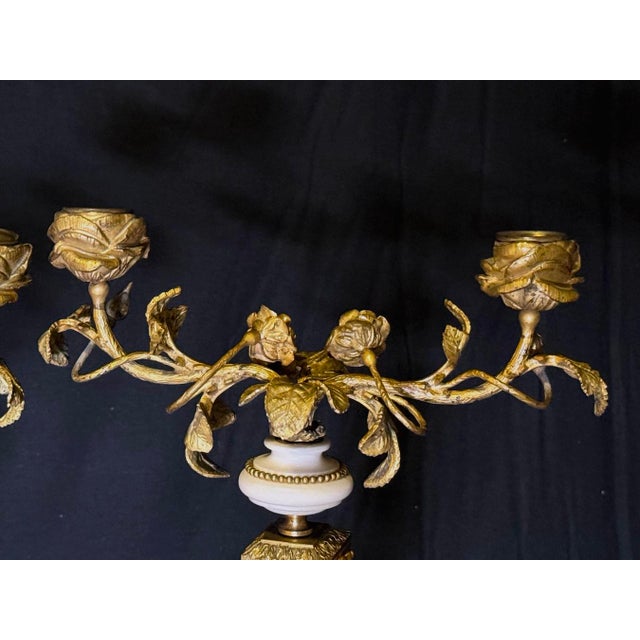 19thC French Louis XVI Gilt Bronze Marble Clock Set 3pc For Sale - Image 14 of 17