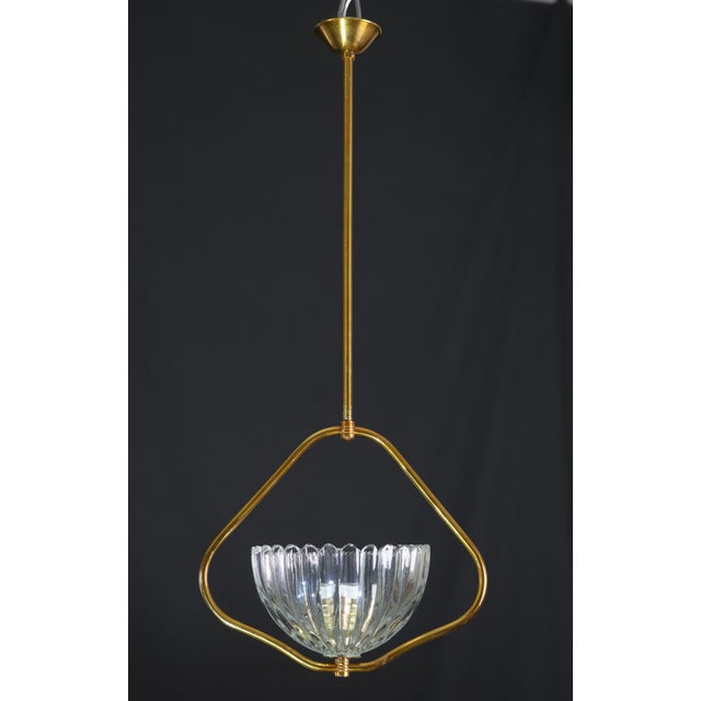 1950s Art Decò Barovier E Toso Murano Glass and Brass Pendant Light For Sale - Image 13 of 14