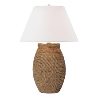 Marie Flanigan by Visual Comfort Signature Avedon Large Table Lamp in Natural Rattan with Linen Shade For Sale