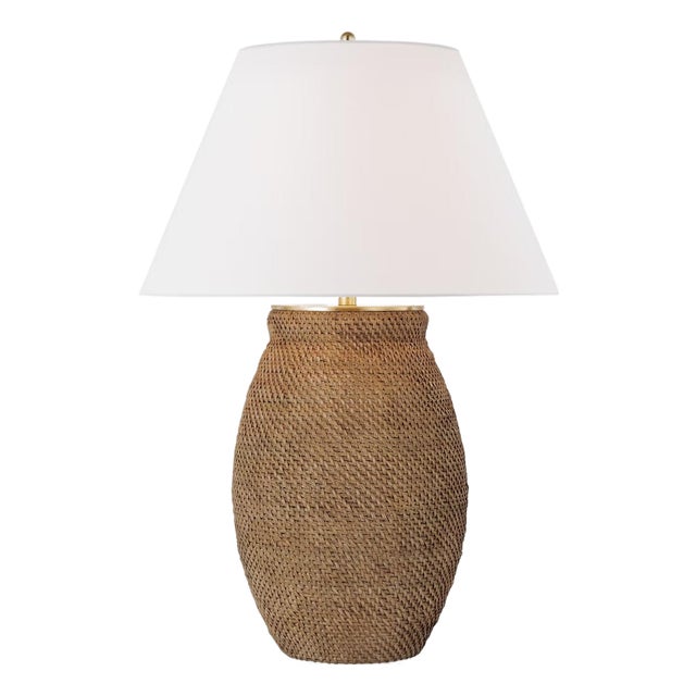 Marie Flanigan by Visual Comfort Signature Avedon Large Table Lamp in Natural Rattan with Linen Shade For Sale