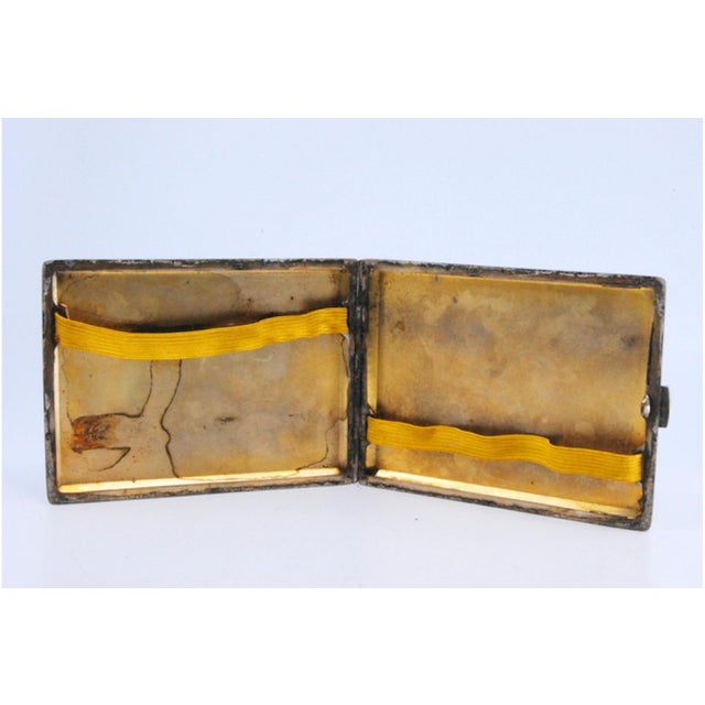 Matte Silver Cigarette Case with Geometric Figures and Gilt Interior For Sale - Image 3 of 10