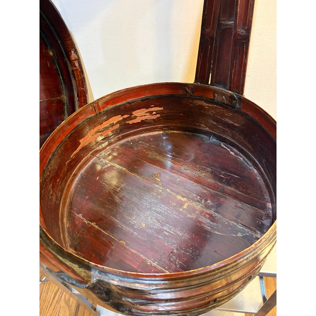 Antique Chinese Bamboo Tiered Wedding Basket For Sale - Image 6 of 10