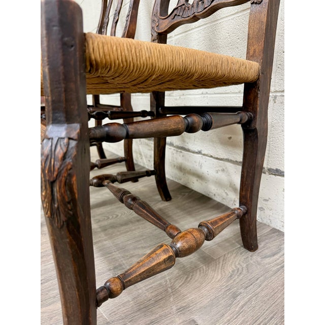 Antique French Provincial Ladder Back Rush Seat Side Chairs For Sale - Image 11 of 13
