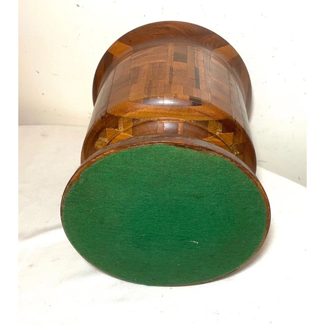Share Huge Rare Antique Hand Made Turned Carved Wood Marquetry Mortar and Pestle Large For Sale - Image 12 of 12