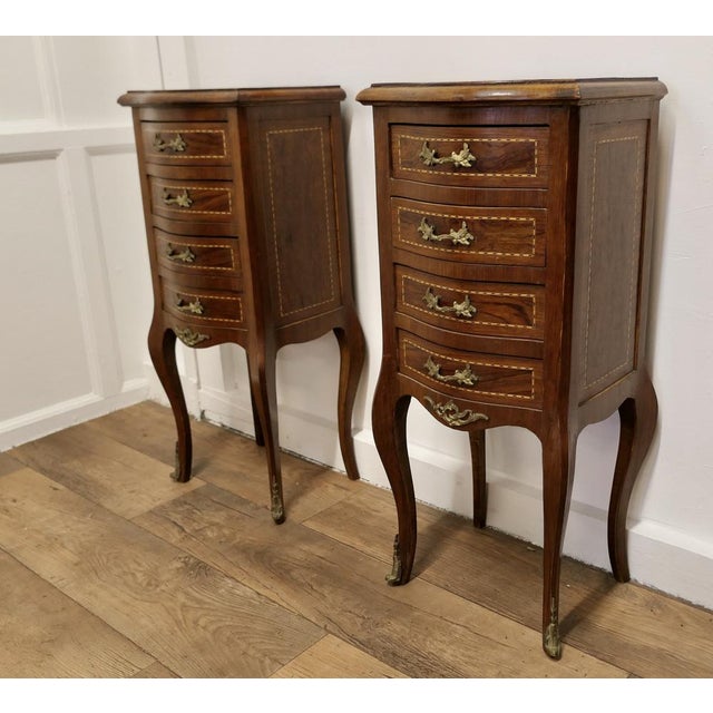 French Dainty Four Drawer Ormolu Side Cabinets, 1920s, Set of 2 For Sale - Image 4 of 9