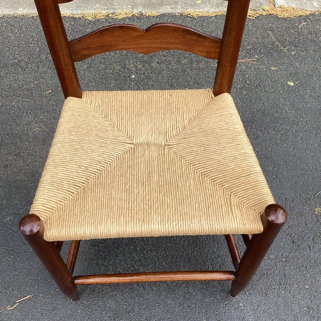 Farmhouse Vintage Classic Ladderback Chairs With Rush Seats For Sale - Image 3 of 6