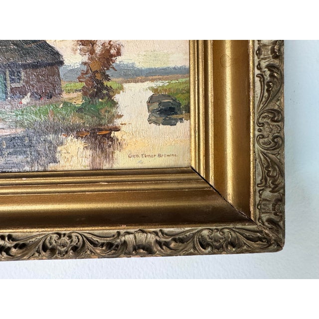 George Elmer Browne (1871-1946) Riverside Cottage Scene Oil Painting For Sale - Image 9 of 10