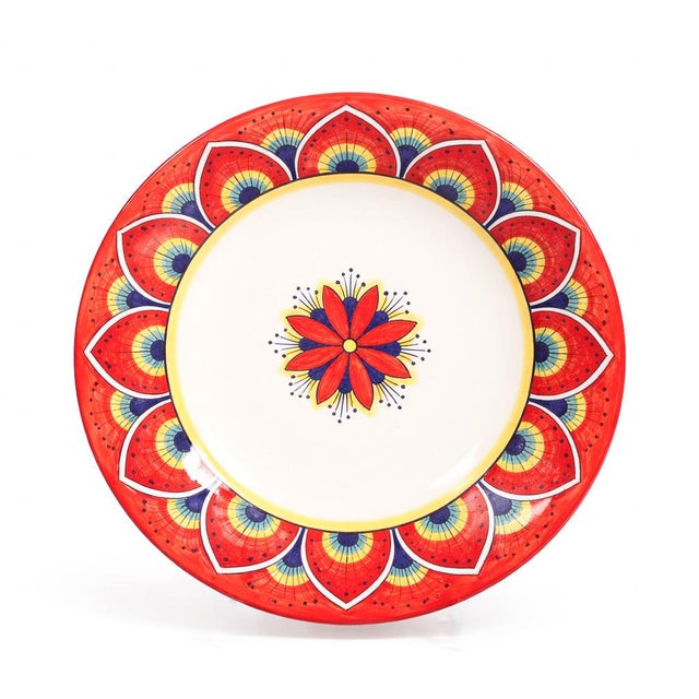 Ceramic Intreccio Red 4-Piece Place Setting | Hand-Painted Italian Dinnerware From Deruta For Sale - Image 7 of 12