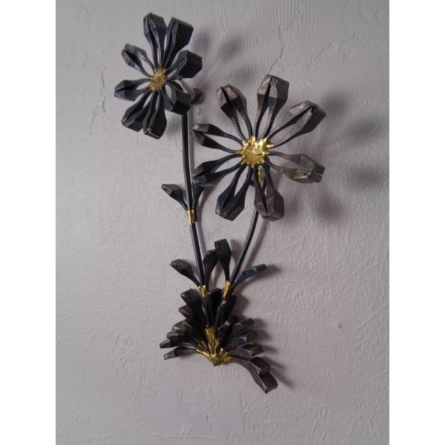 Black Swedish Brutalist Iron and Gold Flower Wall Sculpture, 1960s For Sale - Image 8 of 18