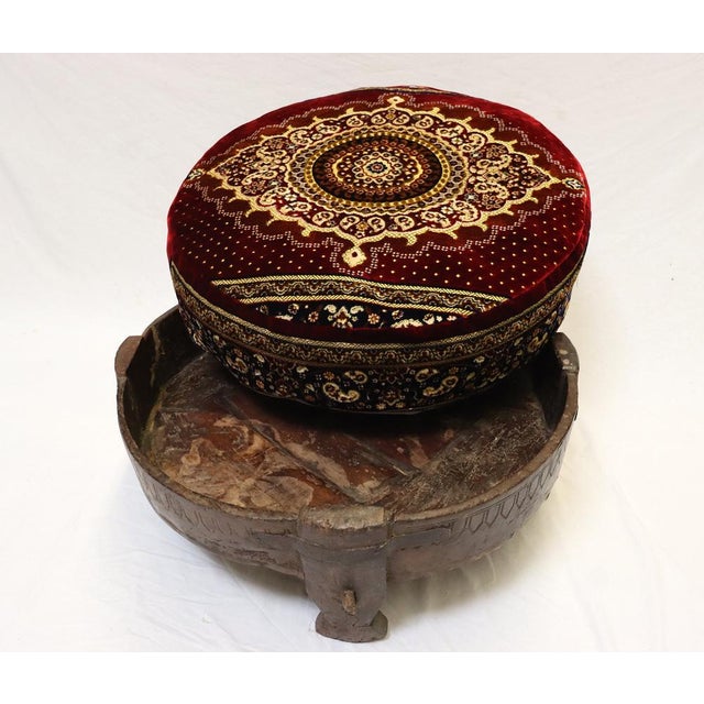 Antique Indian Hand Carved Chakki Rice Mill Stool or Ottoman, 1950s For Sale - Image 10 of 17