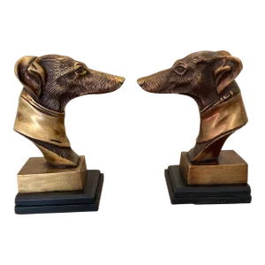 Vintage Pair Heavy Brass Whippet Greyhound Bookends