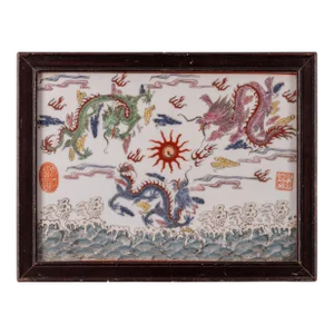 Chinese Republic Porcelain Three Dragon Plaque
