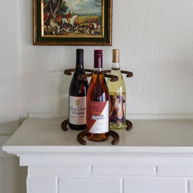 Brick Red Custom Made St Croix Forge Horseshoe Wine Holder Forest Lake Minnesota For Sale - Image 8 of 11