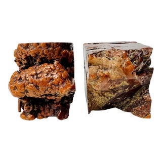 Vintage Burlwood Root Sculpture Bookends, Pair For Sale