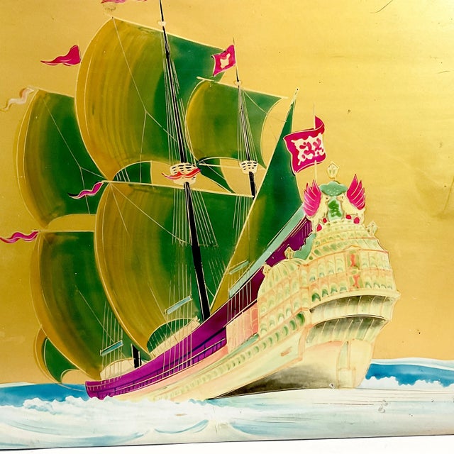 Mid 20th Century Mid-Century Boho Chic Coastal Nautical Japanese Hand Painted Wooden Box For Sale - Image 5 of 10