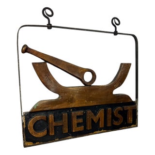 Vintage Chemist Shop Sign Apothecary Hanging Sign with Mortar and Pestle, 1950s For Sale