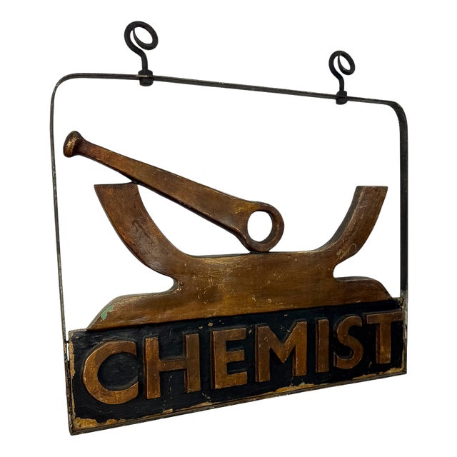 Vintage Chemist Shop Sign Apothecary Hanging Sign with Mortar and Pestle, 1950s For Sale