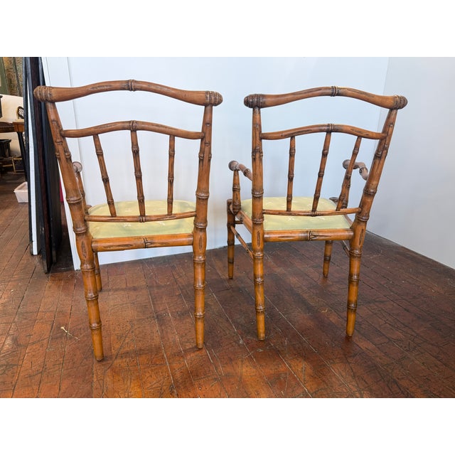 Pair, Peter Rocchia the Wicker Works Carved Faux Bois Bamboo Armchairs For Sale - Image 9 of 10