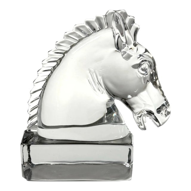 Vintage Heisey Glass Horse Head Sculpture / Bookend For Sale